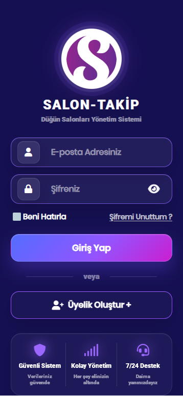 Salon-Takip mobil uygulama giriş ekranı